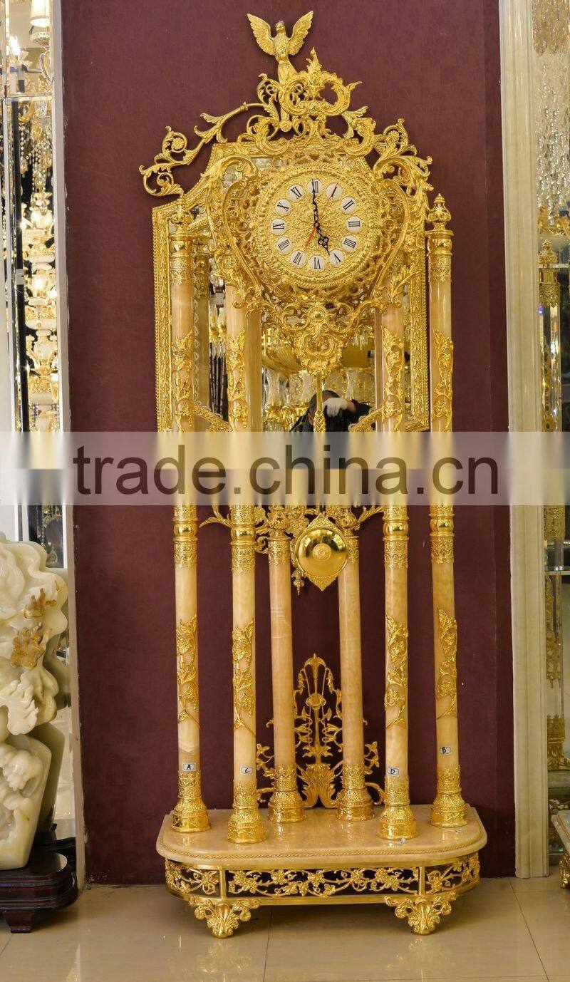 Italian Design Antique Grandfather Clock, Pendulum Marble Clock, 24K Gold Royal Chiming Clock