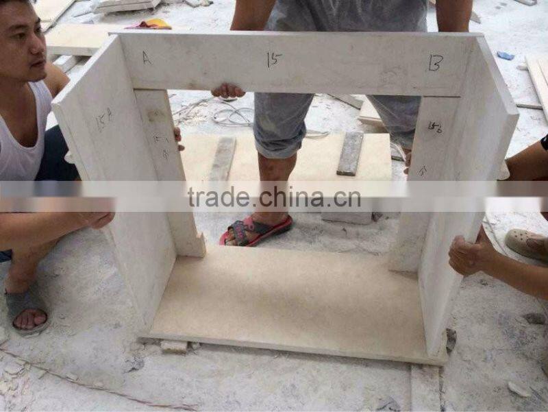 Hand carved beige marble fireplace mantel