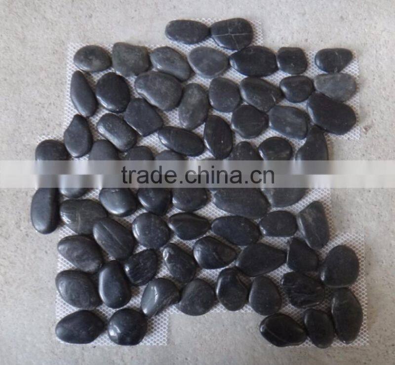 natural polished balck pebble meshed tile