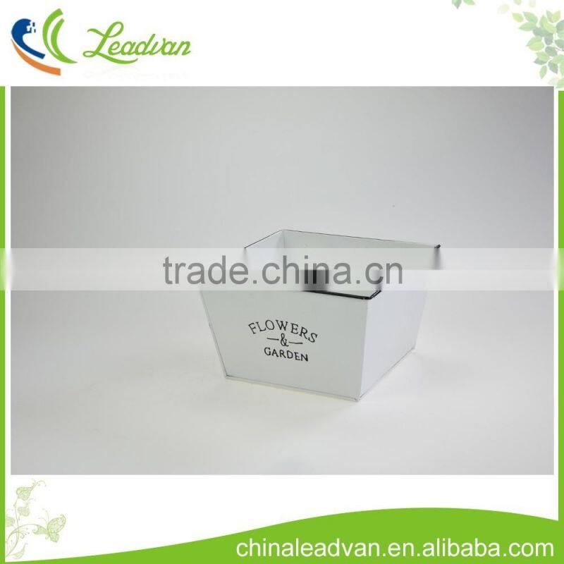 Wholesale reusable large white square galvanized metal flower pots and vases