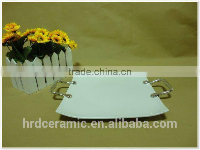 New product stock ceramic soup bowl with spoon & plate with Metal handle