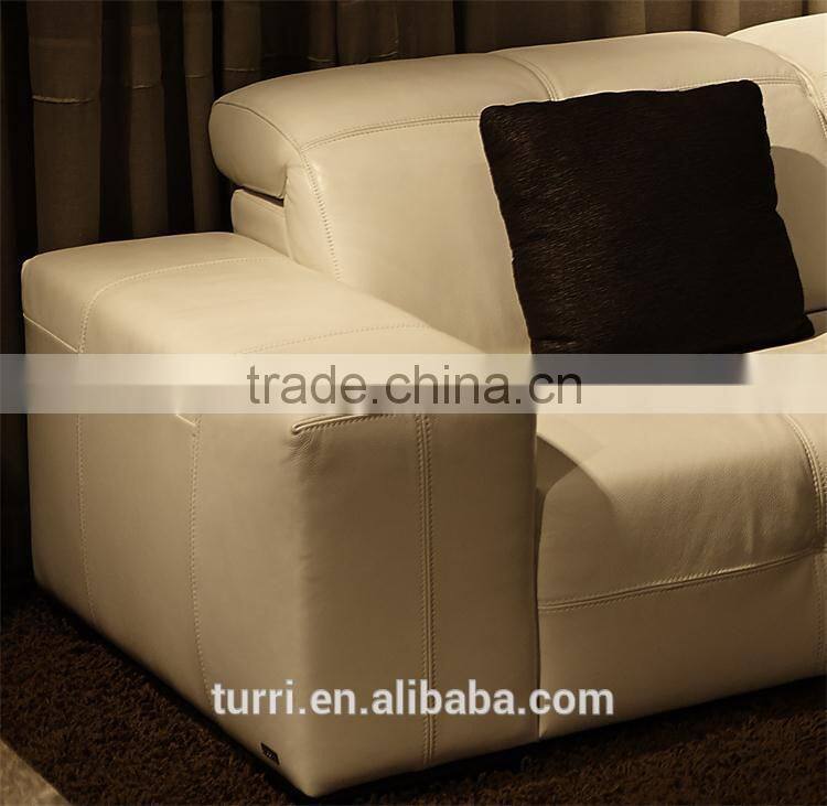 Luxurious white color L shape genuine leather sofa