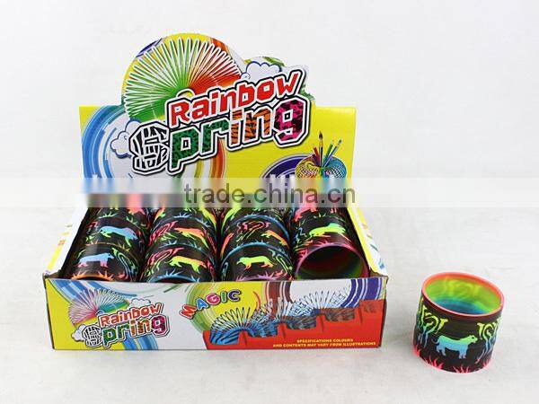 hot sale promotional plastic rainbow spring with printed leopard toys for kids/promotional gift raibow circle