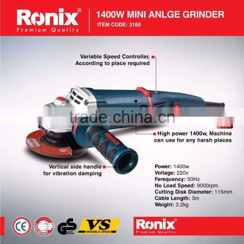 RONIX HIGH QUALITY ANGLE GRINDER 115MM-1400W MODEL 3160