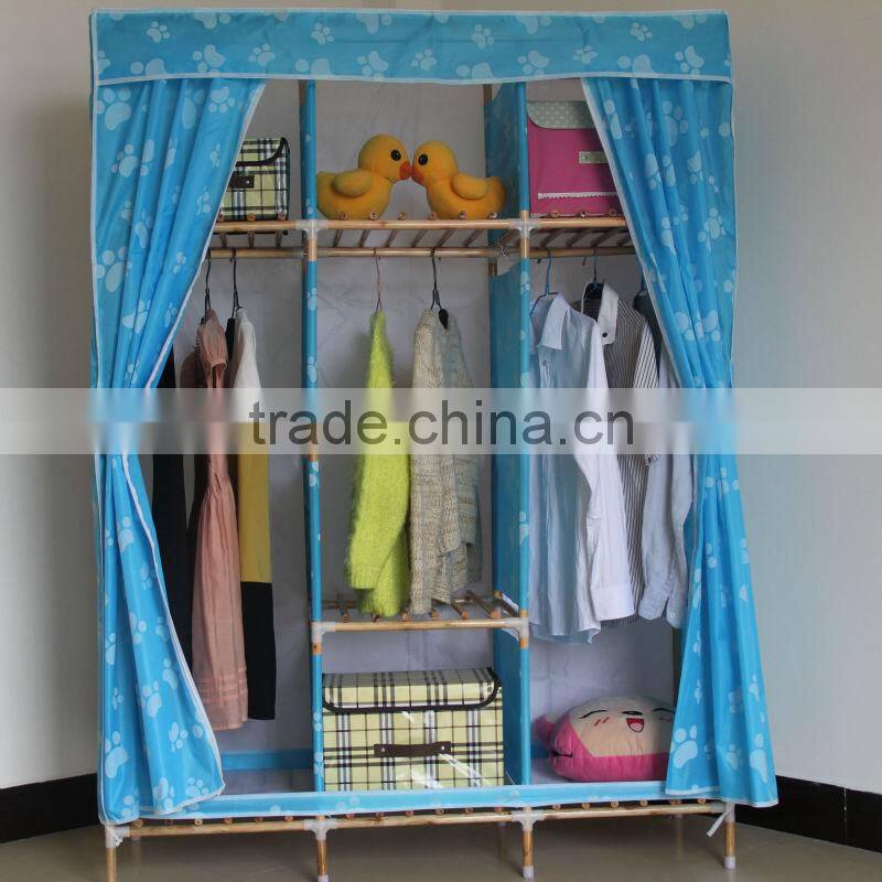 Best selling non-woven cover soild wood handle wardrobe