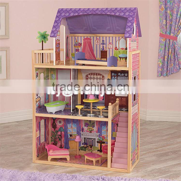New design children luxurious and attractive toys gifts wooden modern dollhouse W06A223