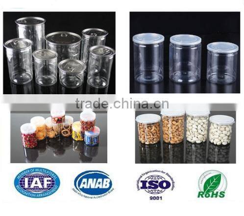 China made empty cans,plastic bottles,plastic easy open can,PET easy open can for dry food, nuts,candies, plastic jar