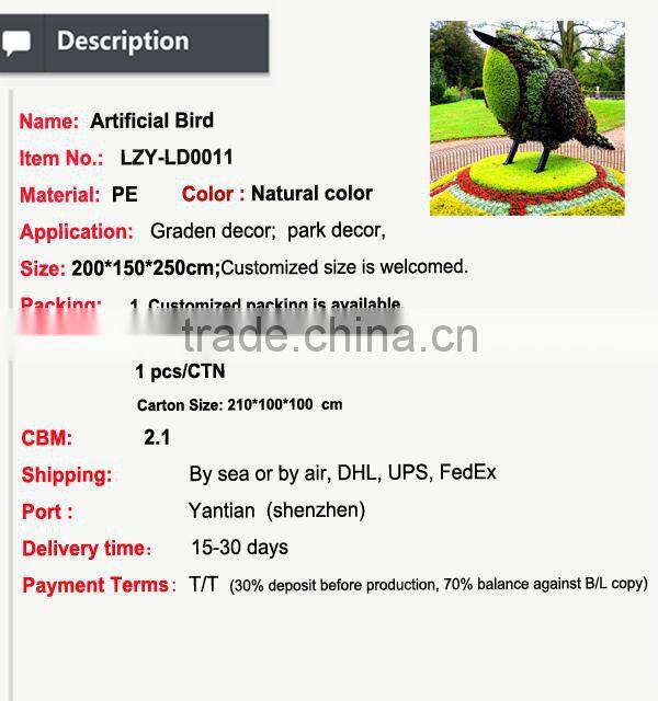 Wholesale new product milan grass topiary animal for garden decoration