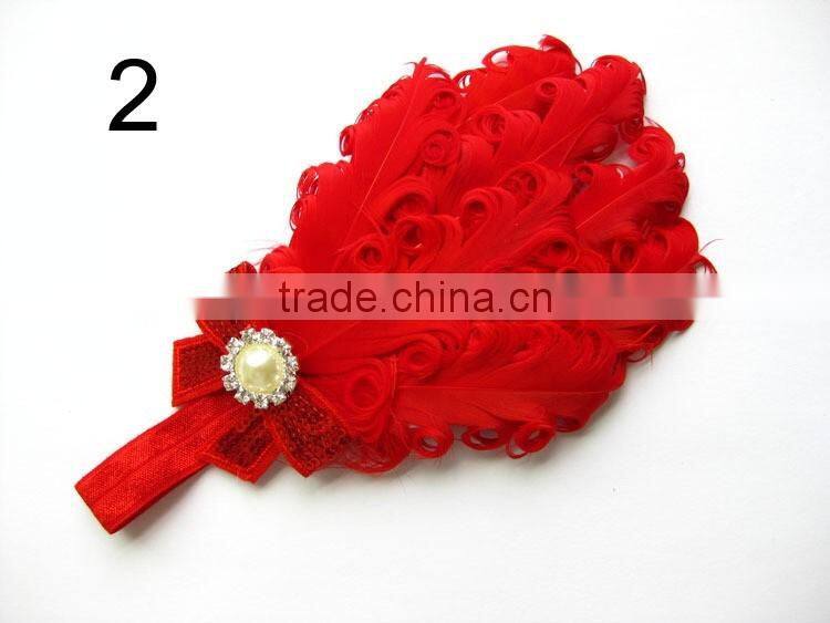 curly feather with pearl bead rhinestone for kids hair accessories
