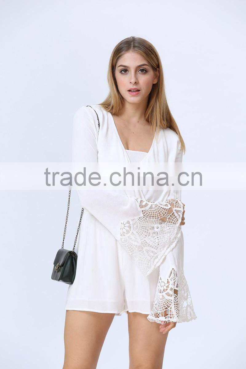 Casual wrap crochet flare sleeves white colour Playsuit