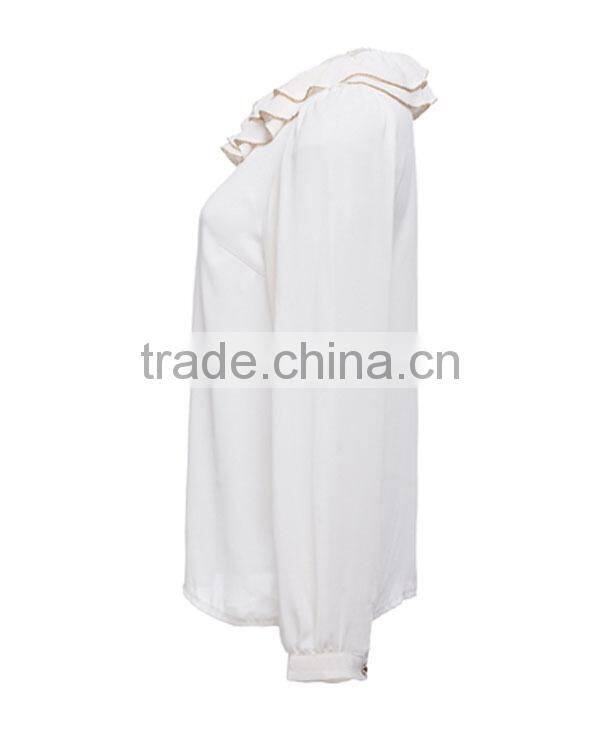 2014 fashion polyester long sleeves ruffle neck direct manufacturer high quality girls sleeveless blouse