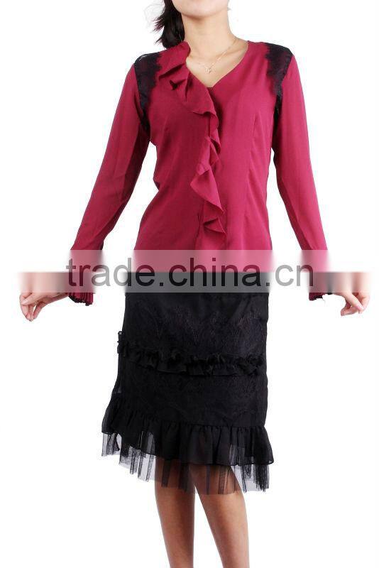 2015 new arrival fabric tiered skirt with mesh lining