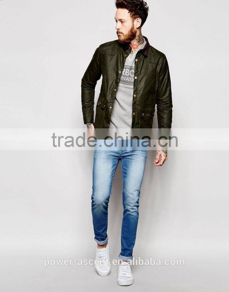 2016 men's green leather cotton Wax Jacket Slim Fit