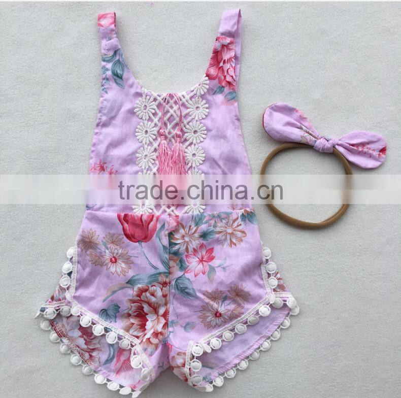 Stylish Pom Pom Tassel Newborn Baby Romper Vintage Toddler Clothes Jumpsuit