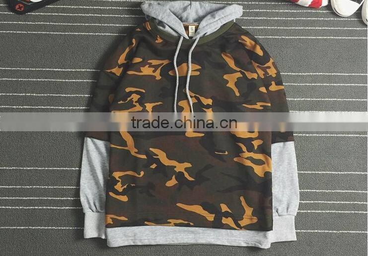 2017 Hip Hop Clothing 100% cotton Hoodie Fake Two Piece Camo T-shirt