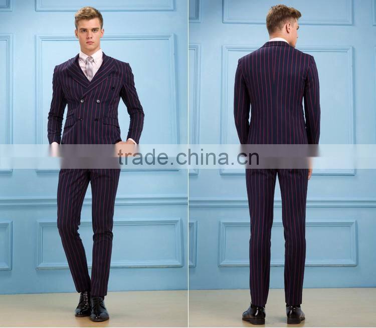 Daynoliao 2016 Double Breasted Vertical stripe T/R Material hot sale Offical Men's Suits