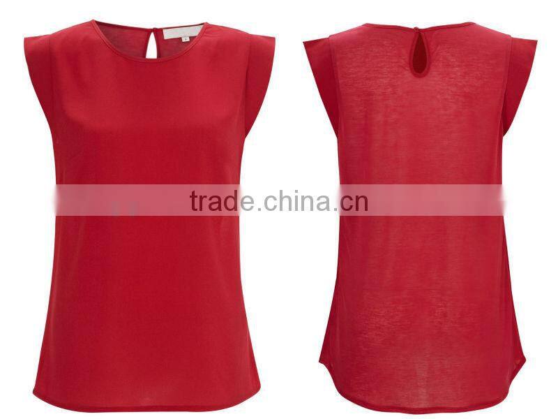 Classic Cap-Sleeved T-Shirt with a Lightweight Crepe Front and Jersey Back