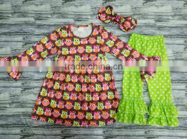 wholesale sleeve doughnut tunic matching ruffle pants set baby girl fall winter boutique outfits