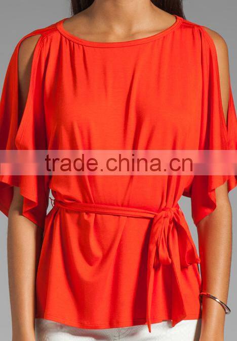 waist tie accent top for lady