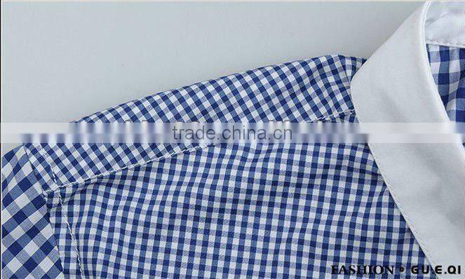 contrast color check shirts men shirts with pocket