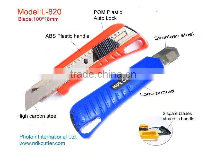 Heavy Duty metal chamber Auto lock cutter knife with 18mm blade