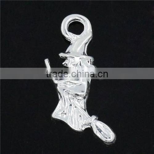 Silver Plated Halloween Ornaments Charm Pendants Witch Flying On Broom