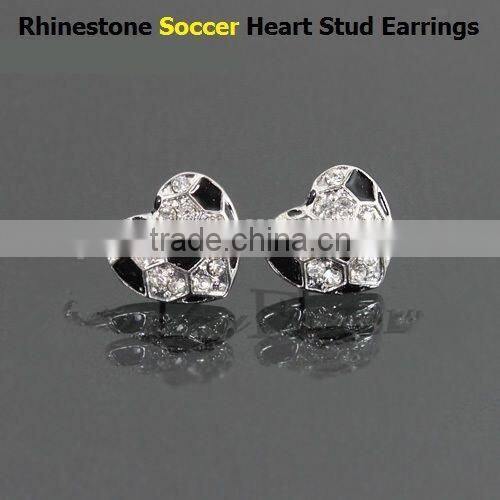 2015 factory price full all sports rhinestone heart stud earrings baseball stud earrings