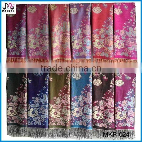 Women's pashmina jacquard cottton floral shawl