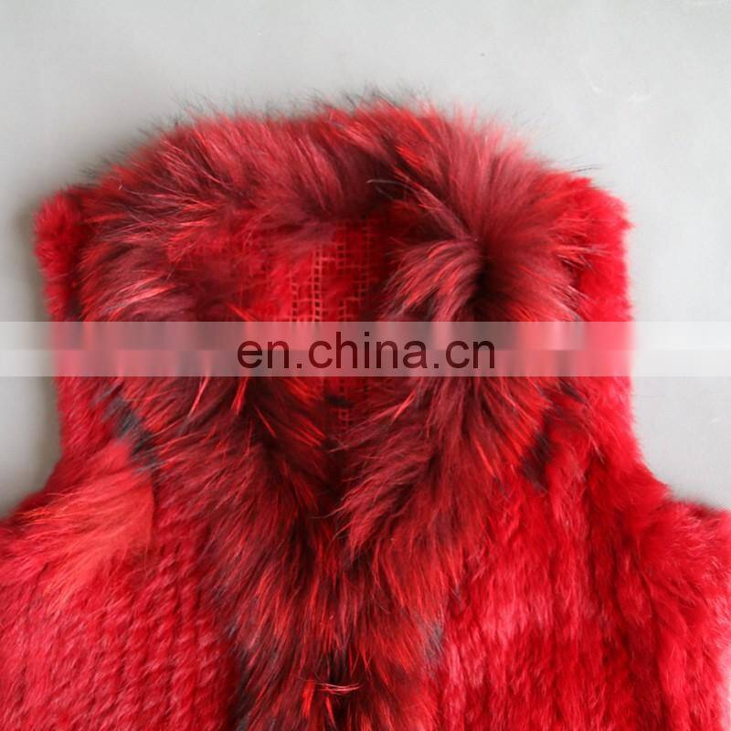 Factory direct supply genuine rabbit fur gilet with fur tassel handmade