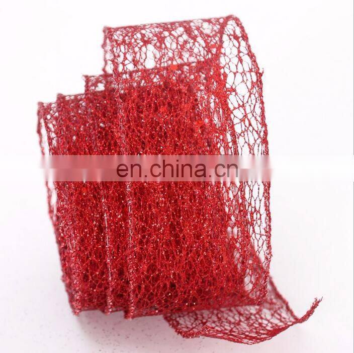 Polyester Grid Red and Gold Grosgrain and Satin Ribbon Christmas Decoration DIY Handmade Materials