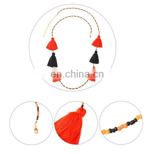 Boho Womens Colorful Long Tassels Pendant Beads Chain Necklace