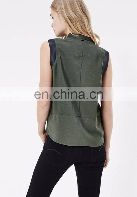 High Quality Boyfriend Sleeveless Shirt Fashion Design Women Summer Top C12811