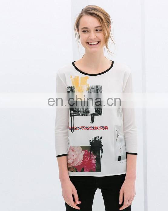 Spring Summer European Fashion Sexy 3/4 Sleeve Chiffon Women Blouse