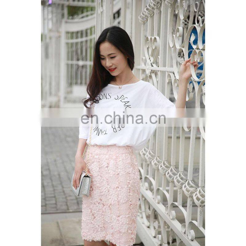 Pink 3d flower pretty lace skirt for lady