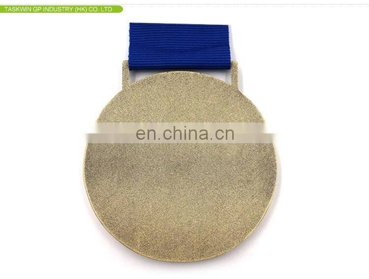 Antique gold plated free design custom sport medals with ribbon