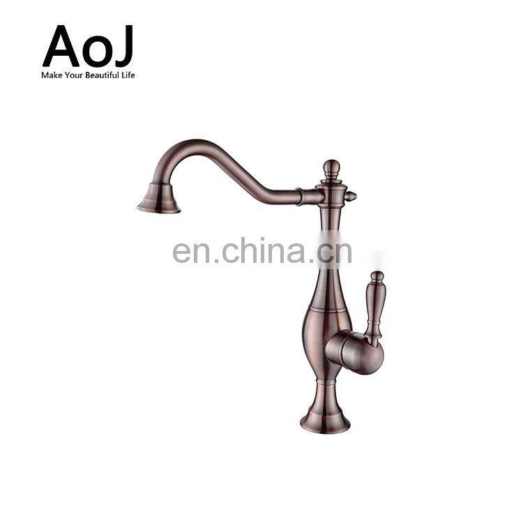 All copper and lead European classic gutters with a standard open-hole kitchen hot water mixer faucet