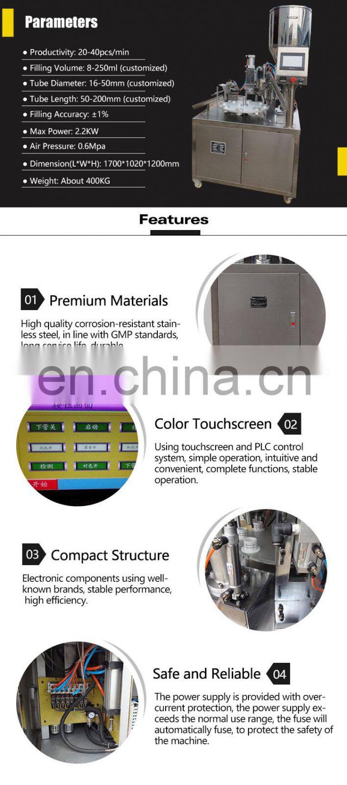 Semi-automatic ultrasonic grease tube filling and sealing machine
