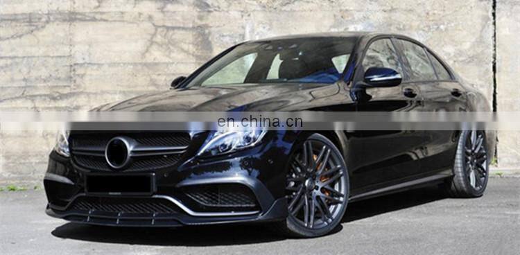 C CLASS W205 C63 B style carbon fiber front lip rear diffuser with exhaust tips grille emblem trunk lid emblem