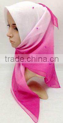 S872 newest voile hijab 100*100cm pearl muslim square scarf head