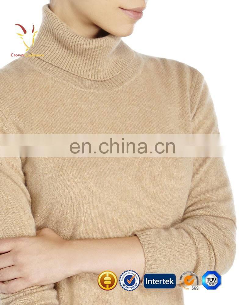 Ladies Turtleneck Pure Color Slim Fit Ribbed Knit Pullover Sweaters