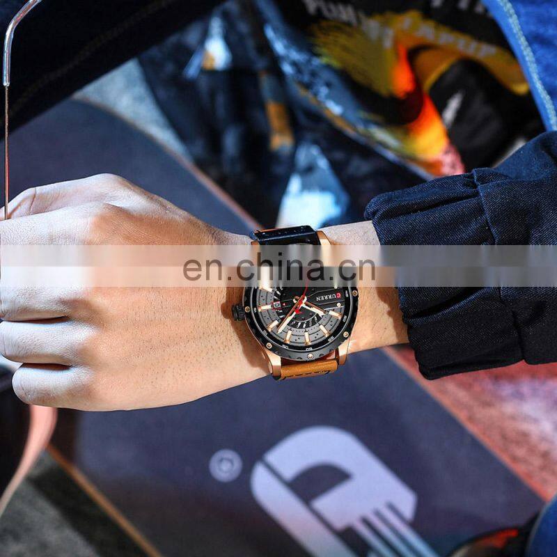 Curren 8374 Nice Quartz Watches for Men Analog Fashion Leather Unusual Custom Brand Watch