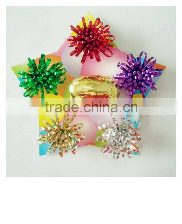 High Quality Funny PET Iridescent Christmas Curly Bow/ Polyeaster Fancy Ribbon Flower