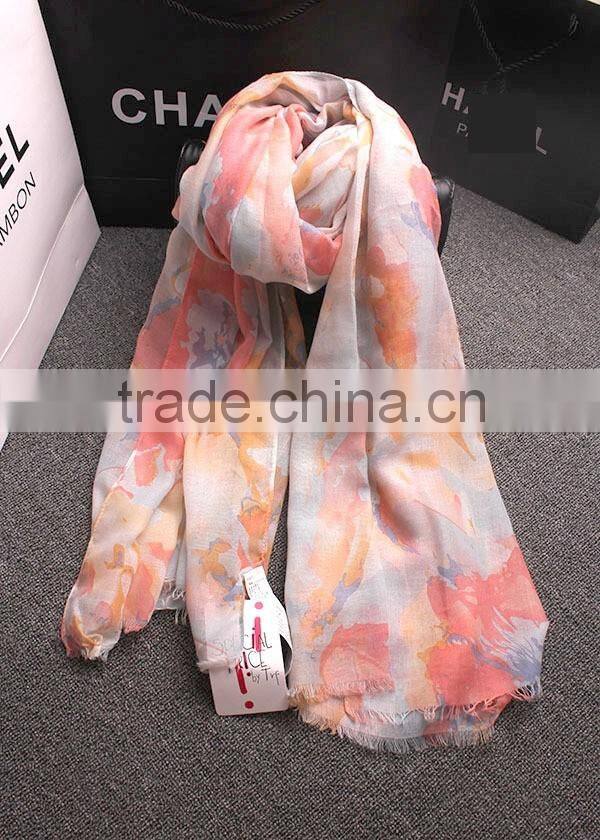 Bohemia Style Colorful Ink Painting Flower Print Women Fashions Scarf