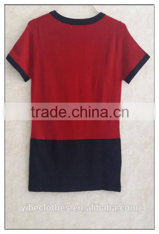 Simple short sleeve knitting wear round neck sweatershirt for women