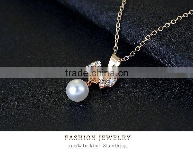 Fashion Popular Pearl Full Rhinestone Bowknot Crystal Earrings Necklace Bangle Ring Jewelry Sets Wholesale