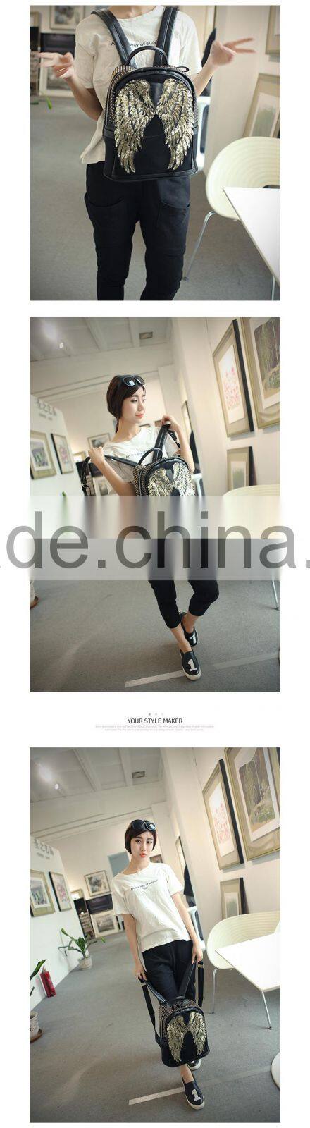 Korea fashion paillette women leather backpack outdoor bag