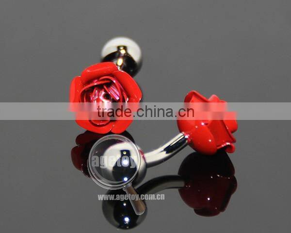 3D Red Rose Shaped Sleeve Shirt Enamel Cuff Links For Party Fashion Alloy Silver Metal Souvenir Wedding Cufflinks