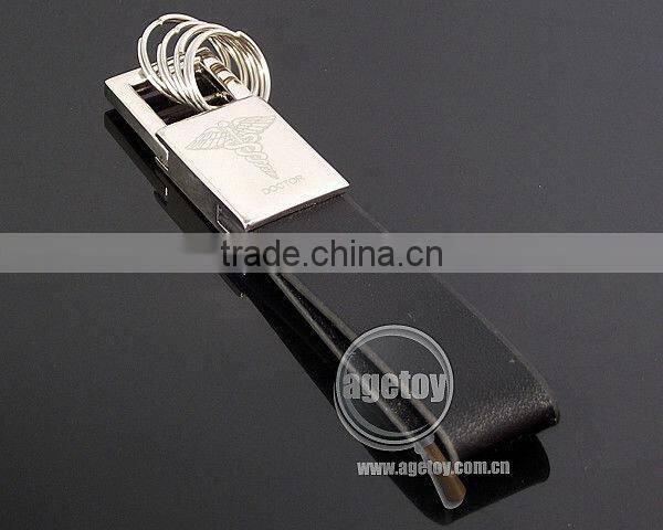 Metal Keychain with Leather Strap