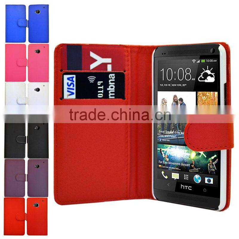 Pu leather credit card wallet mobile phone case cover for HTC one M7