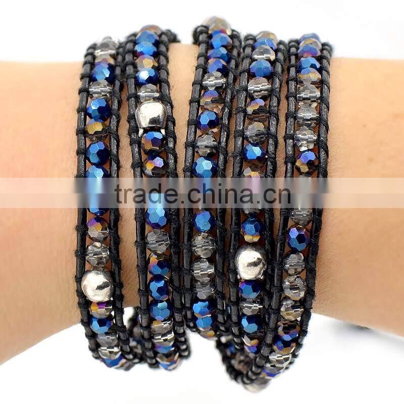 Trendy Bohemia leather beaded bracelets,multi wrap leather friendship bracelet